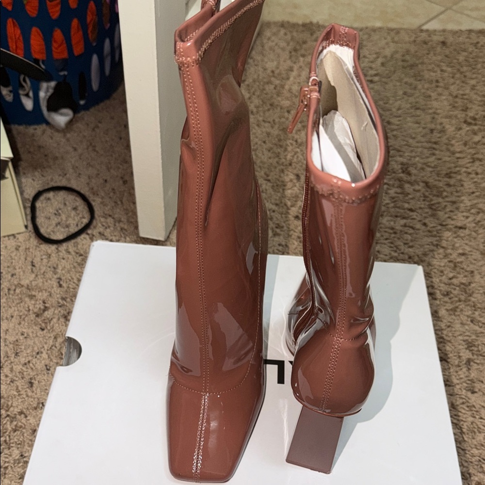 Aldo Glossy Tan Heeled Boots